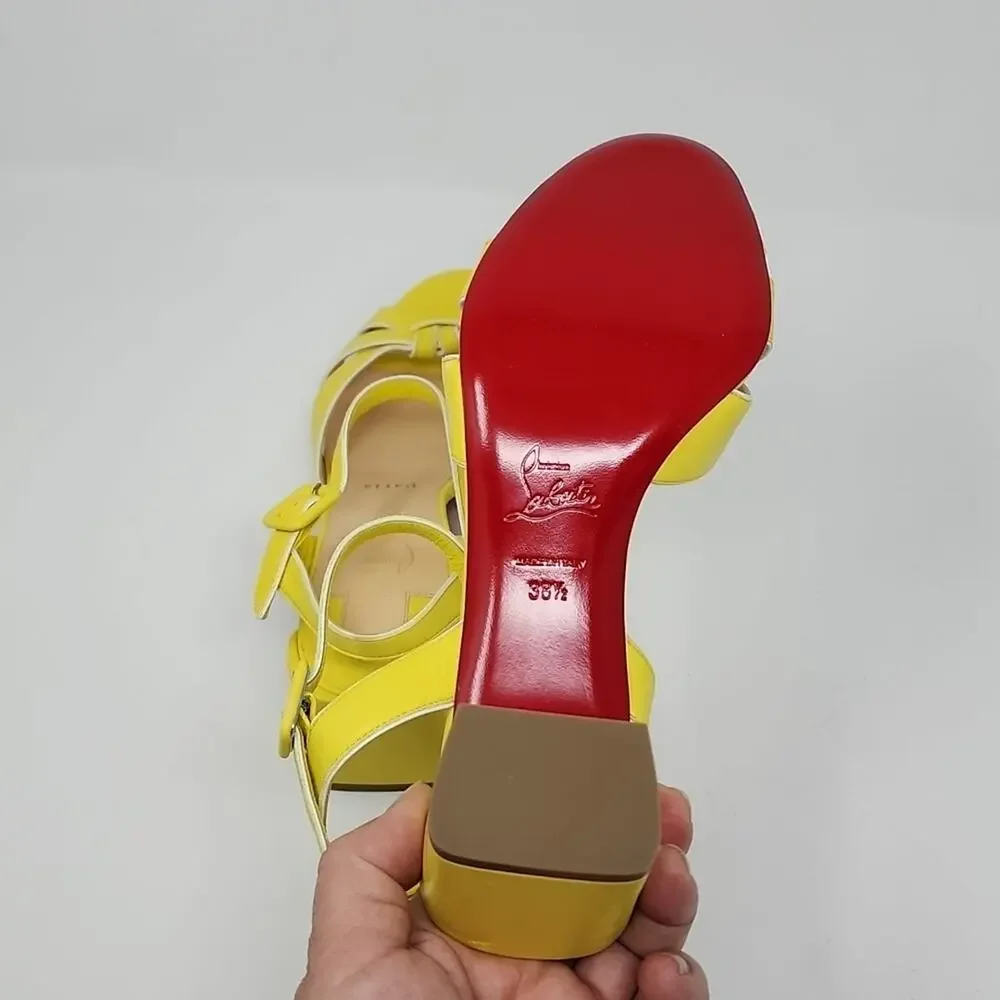 Christian Louboutin Anjalili Yellow Leather Sandals Size 38.5
